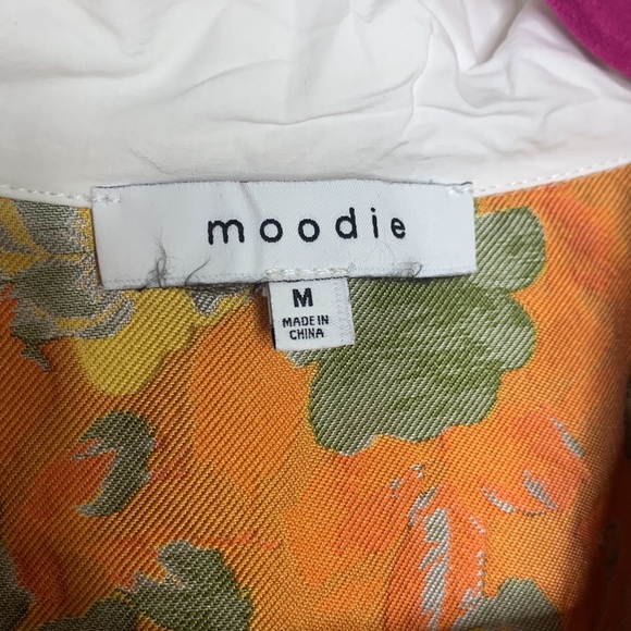 MOODIE Women's Size M Orange & Yellow Jacquard Floral Puffy Sleeved Mini Dress - Picture 7 of 15